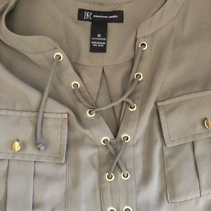 INC olive and gold detail blouse.